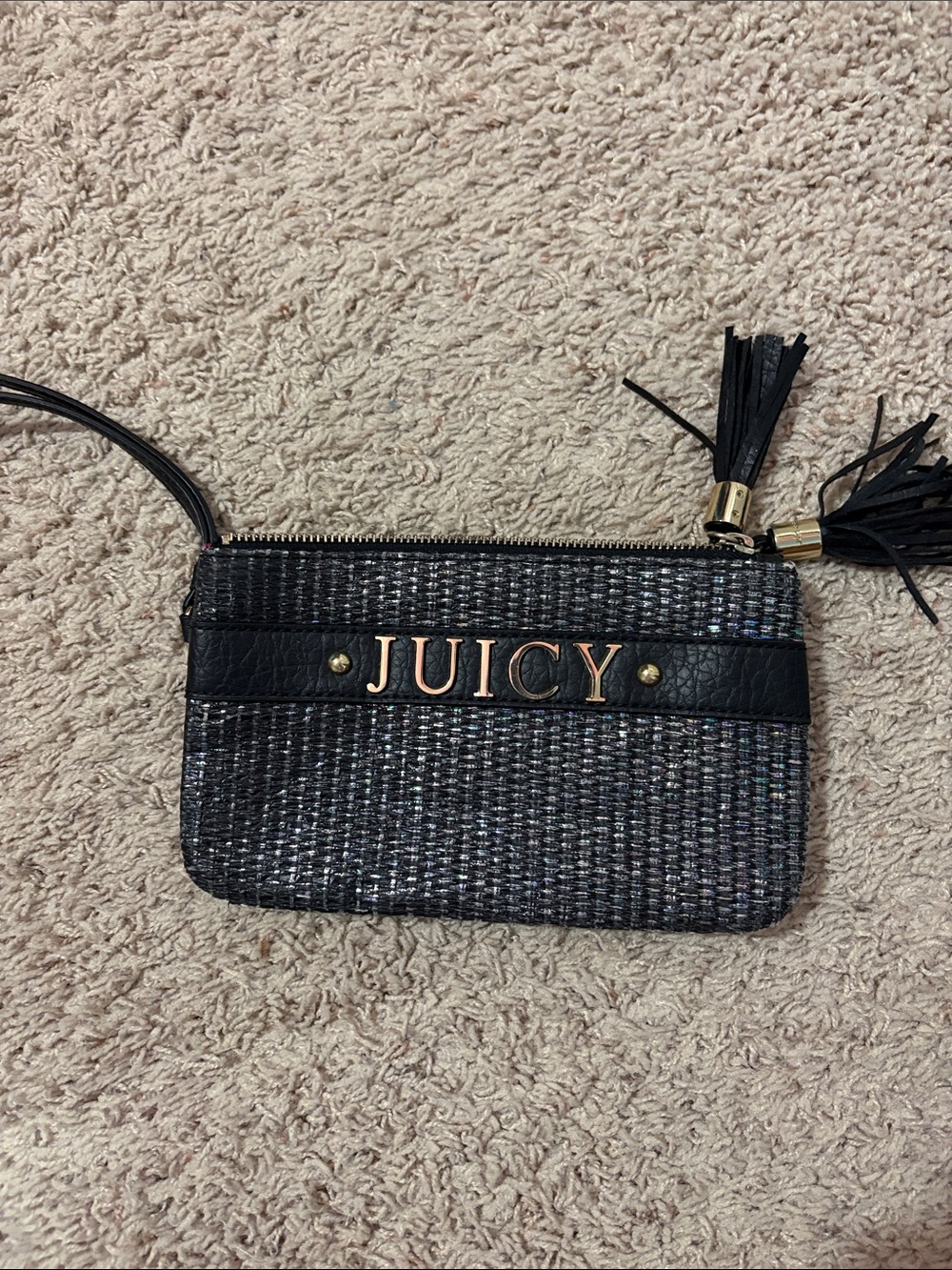 Vintage Juicy Couture Black Woven Wristlet Pouch Clutch